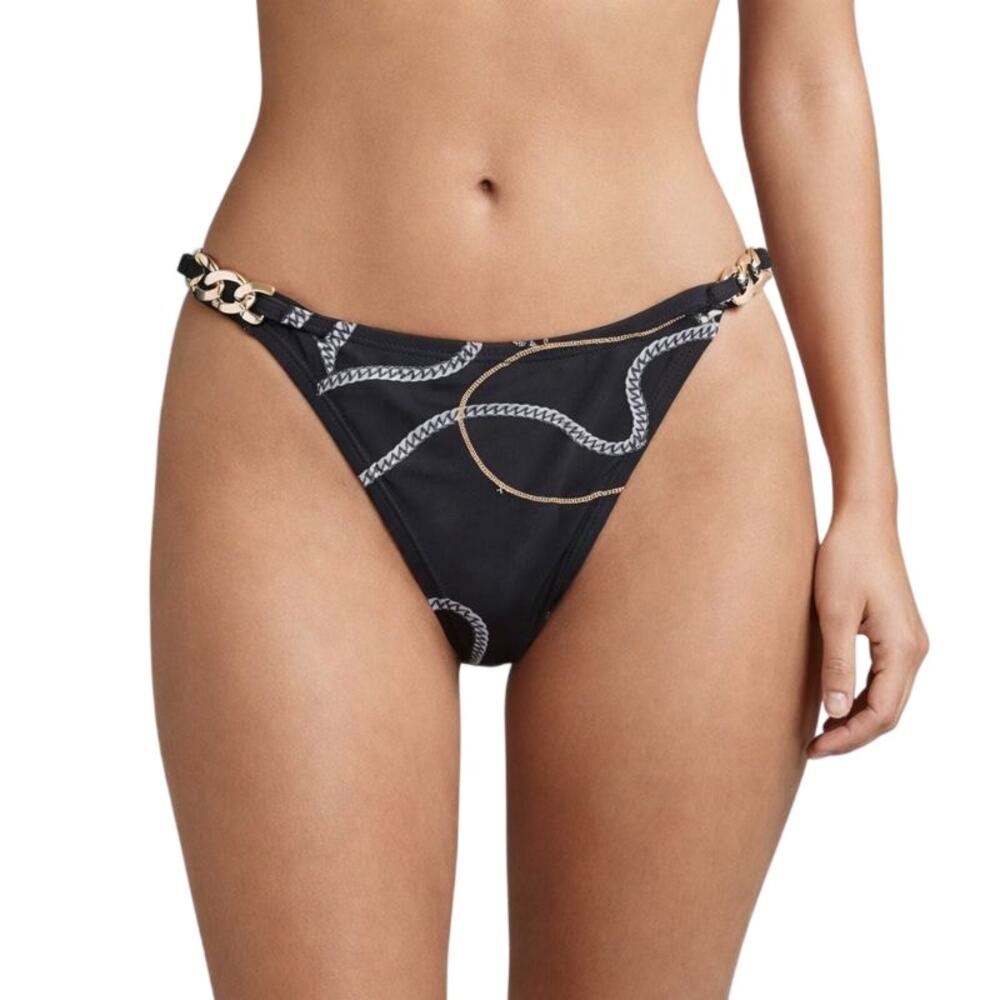 Beth Richards Lynx Bikini Bottom Black Chain Hardware Women Large NWT